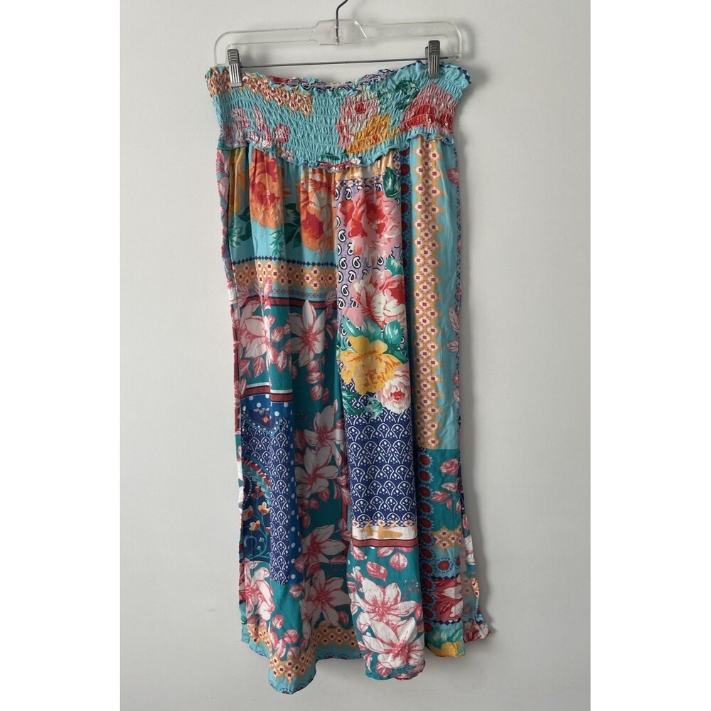 Tolani Collection Wide Leg Pull On Large Multicolor Capris Boho Festival Smocked